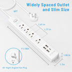 Surge Protector Power Strip with USB, Ultra Thin Flat Plug 6Ft Extension Cord 1625W, 3 USB a & 1 Type C, 4 AC Outlets 1440J Surge Protection ETL Listed, Wall Mount for Home Office Dorm, White